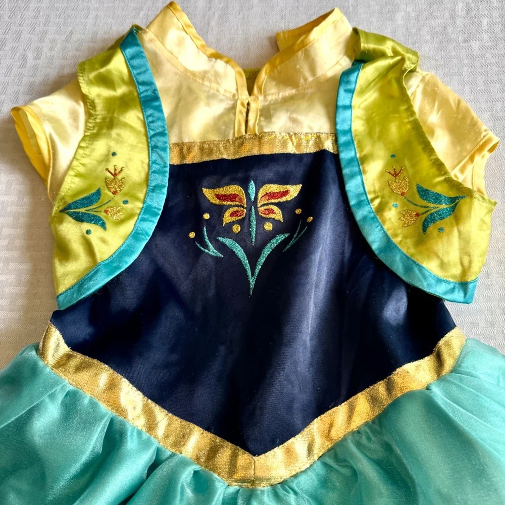 Disney Parks Frozen Fever Anna Costume Dress Sunflower Girls Size S 7-8 Teal - Picture 10 of 16